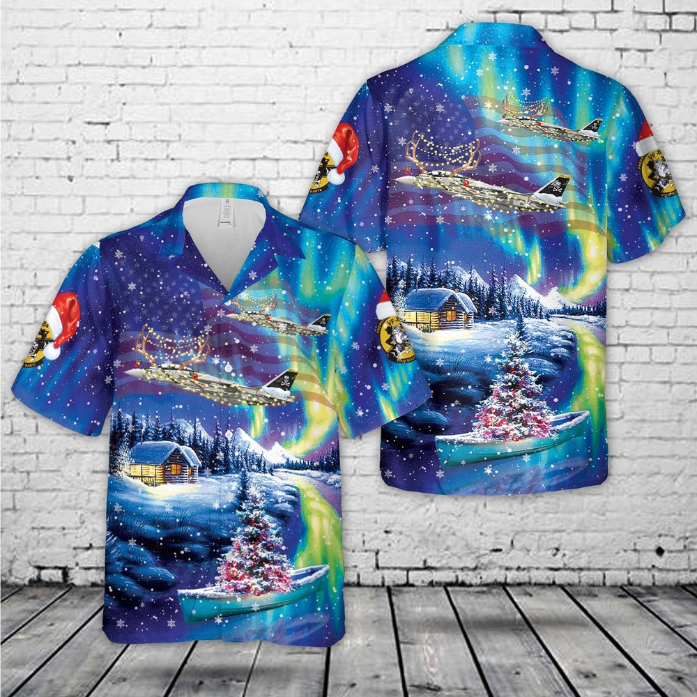 Navy Hawaiian Shirt, Us Navy F-14A Tomcat Of Vf-84 Jolly Rogers Christmas Hawaiian Shirt, Navy Shirts Mens