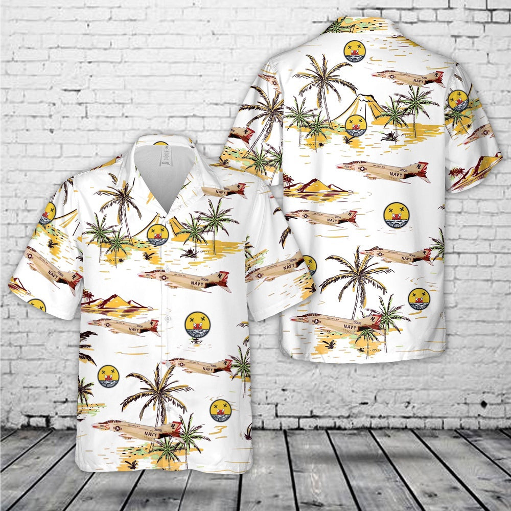 Navy Hawaiian Shirt, Us Navy F-4B Phantom Ii Of Vf-111 Sundowners Hawaiian Shirt, Navy Shirts Mens