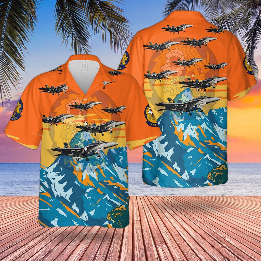 Navy Hawaiian Shirt, Us Navy Fa-18 Hornet Of Strike Fighter Squadron 192 (Vfa-192) Golden Dragons Hawaiian Shirt, Navy Shirts Mens
