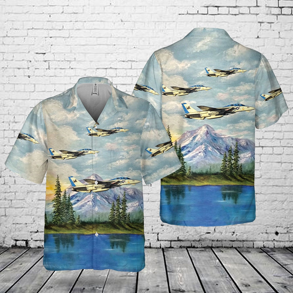 Navy Hawaiian Shirt, Us Navy Fighter Squadron Two One Three (Vf-213), F-14D Tomcat Blacklions Pocket Hawaiian Shirt, Navy Shirts Mens
