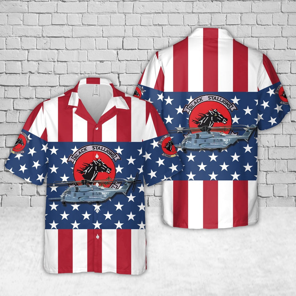 Navy Hawaiian Shirt, Us Navy Hc-4 Black Stallions Sikorsky Ch-53E Super Stallion Hawaiian Shirt, Navy Shirts Mens