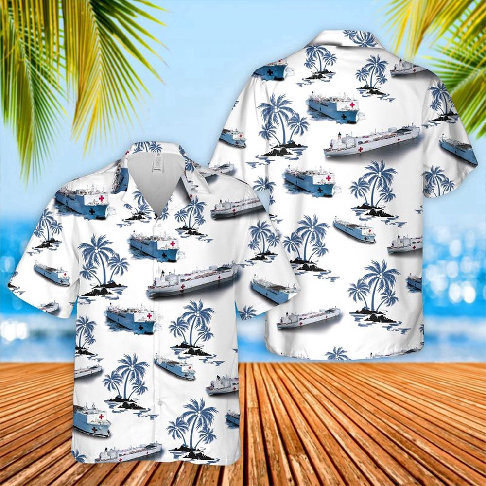 Navy Hawaiian Shirt, Us Navy Hospital Ship Hawaiian Shirt, Navy Shirts Mens