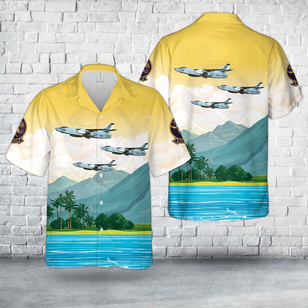 Navy Hawaiian Shirt, Us Navy Ka-3B Skywarrior, Buno 147660, Of Vak-308 Griffins Hawaiian Shirt, Navy Shirts Mens