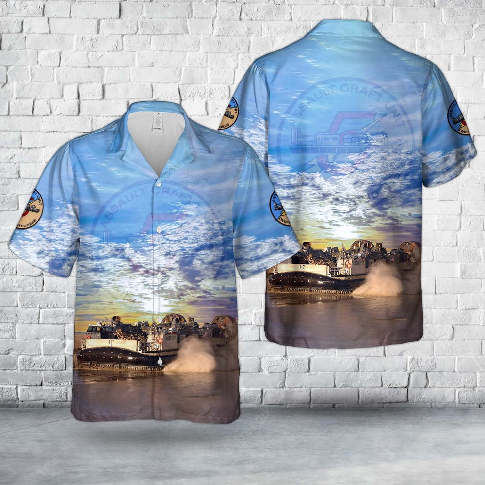 Navy Hawaiian Shirt, Us Navy Landing Craft Air Cushion Lcac-17 Of Assault Craft Unit 5 (Acu 5) Hawaiian Shirt, Navy Shirts Mens
