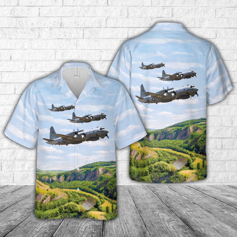 Navy Hawaiian Shirt, Us Navy Lockheed Ep-3E Aries Ii Of Vq-1 World Watchers Hawaiian Shirt, Navy Shirts Mens
