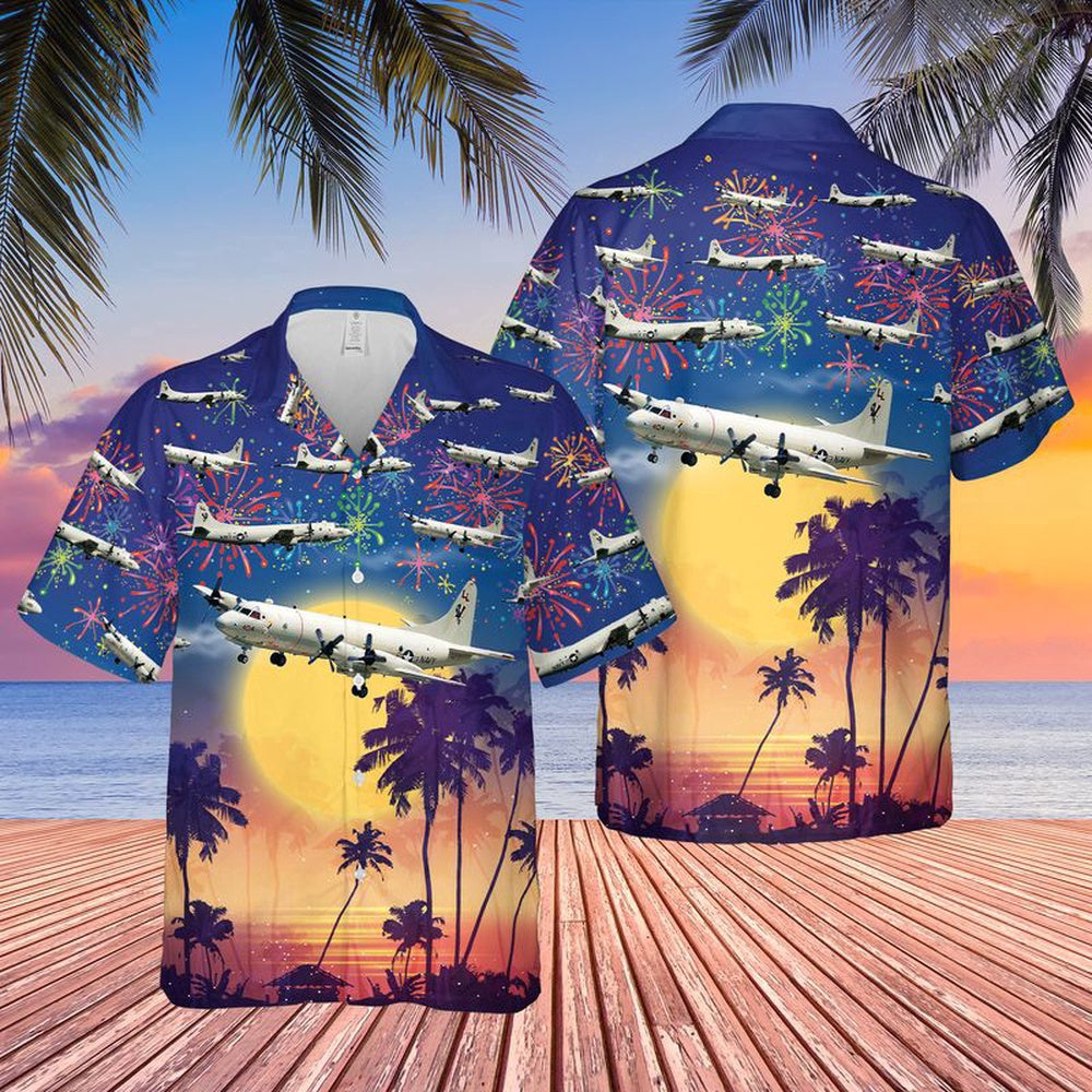 Navy Hawaiian Shirt, Us Navy Lockheed P-3 Orion 4Th Of July Hawaiian Shirt, Navy Shirts Mens