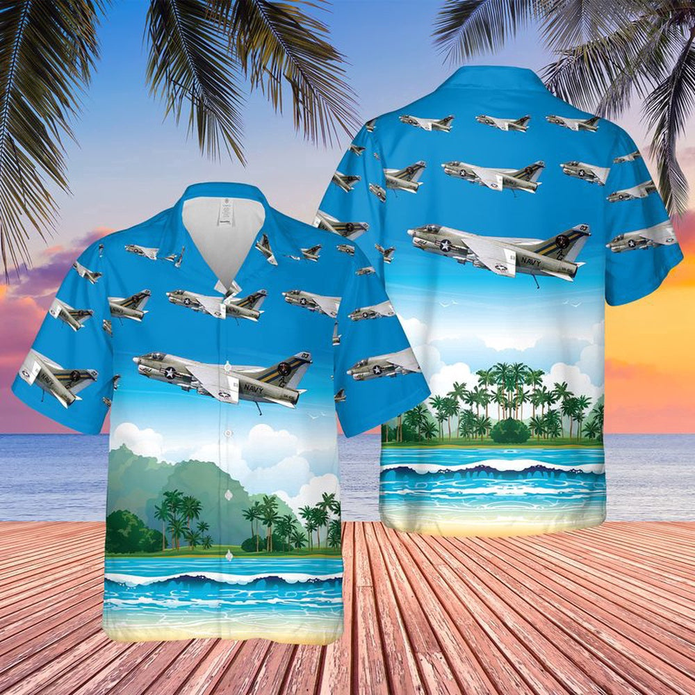 Navy Hawaiian Shirt, Us Navy Ltv A-7E Corsair Ii Of Va-66 The Waldos Hawaiian Shirt, Navy Shirts Mens