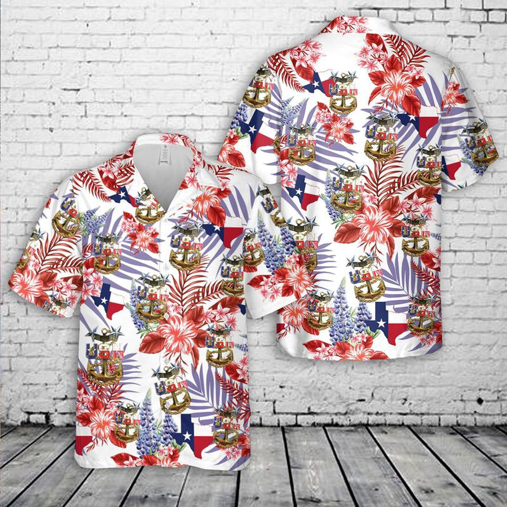 Navy Hawaiian Shirt, Us Navy Master Chief Texas Style Anchor Hawaiian Shirt, Navy Shirts Mens