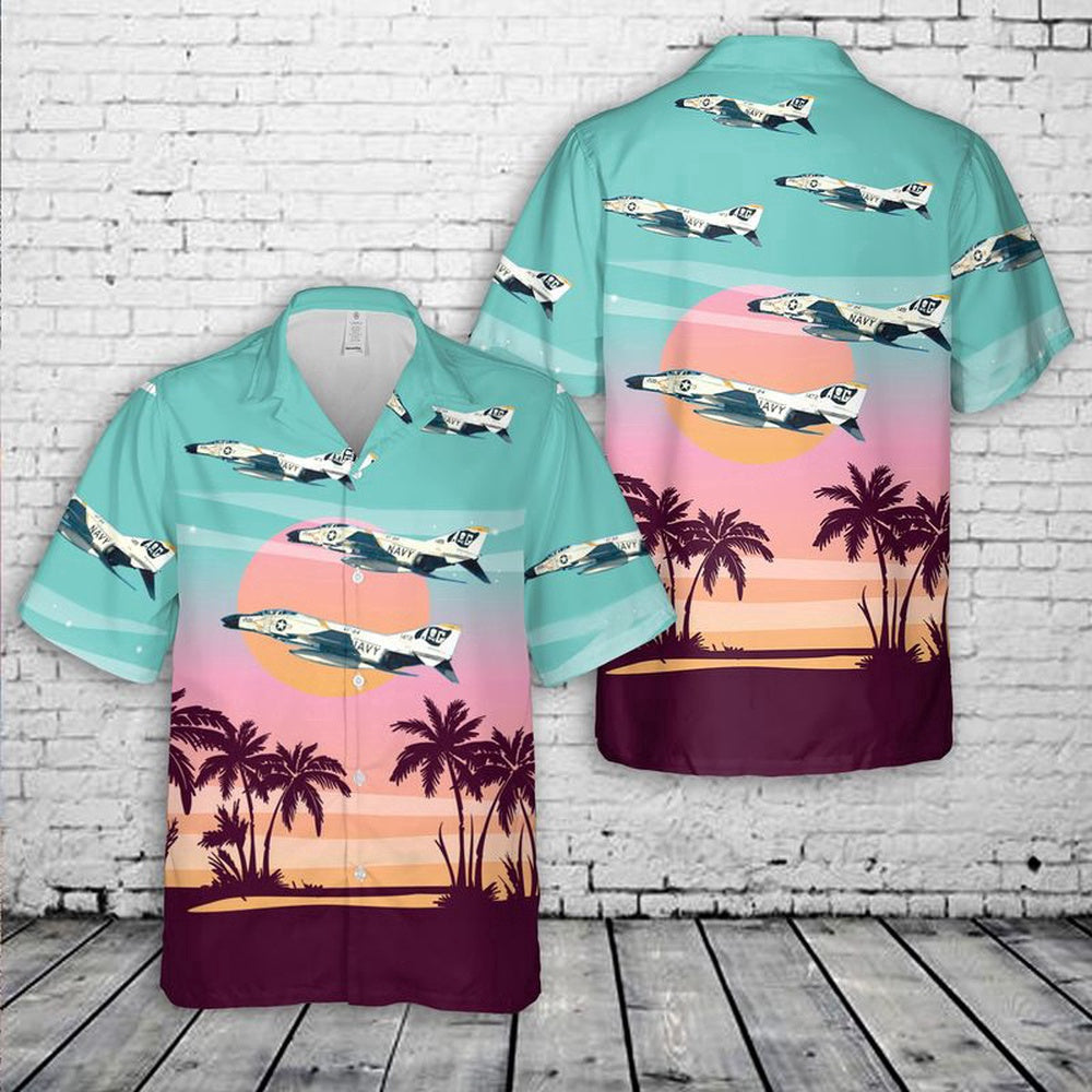 Navy Hawaiian Shirt, Us Navy Mcdonnell F-4B Phantom Ii Of Vf-84 Jolly Rogers Hawaiian Shirt, Navy Shirts Mens