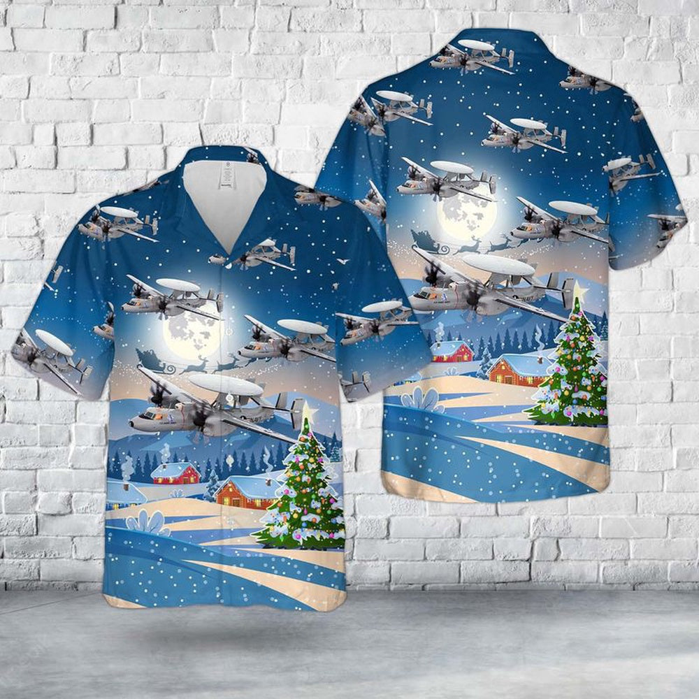 Navy Hawaiian Shirt, Us Navy Northrop Grumman E-2 Hawkeye Christmas Hawaiian Shirt, Navy Shirts Mens