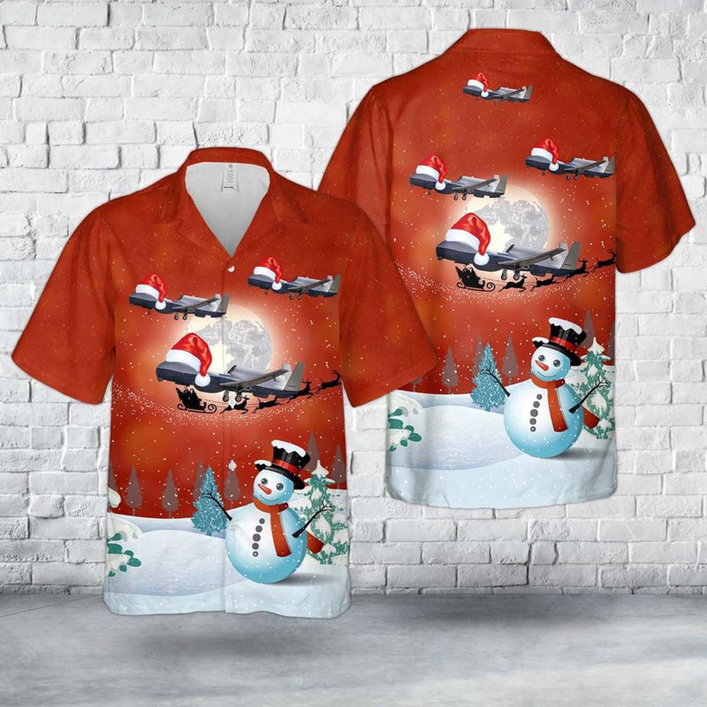 Navy Hawaiian Shirt, Us Navy Northrop Grumman Mq-4C Triton Christmas Hawaiian Shirt, Navy Shirts Mens