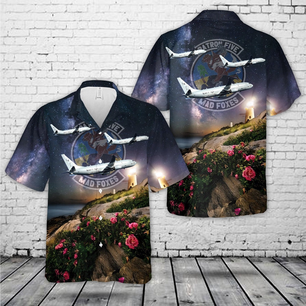 Navy Hawaiian Shirt, Us Navy Patrol Squadron Five (Vp-5) 'Mad Foxes' P-8A Hawaiian Shirt, Navy Shirts Mens