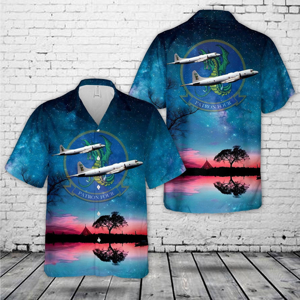 Navy Hawaiian Shirt, Us Navy Patrol Squadron Four (Vp-4) 'Skinny Dragons' P-3C Hawaiian Shirt, Navy Shirts Mens