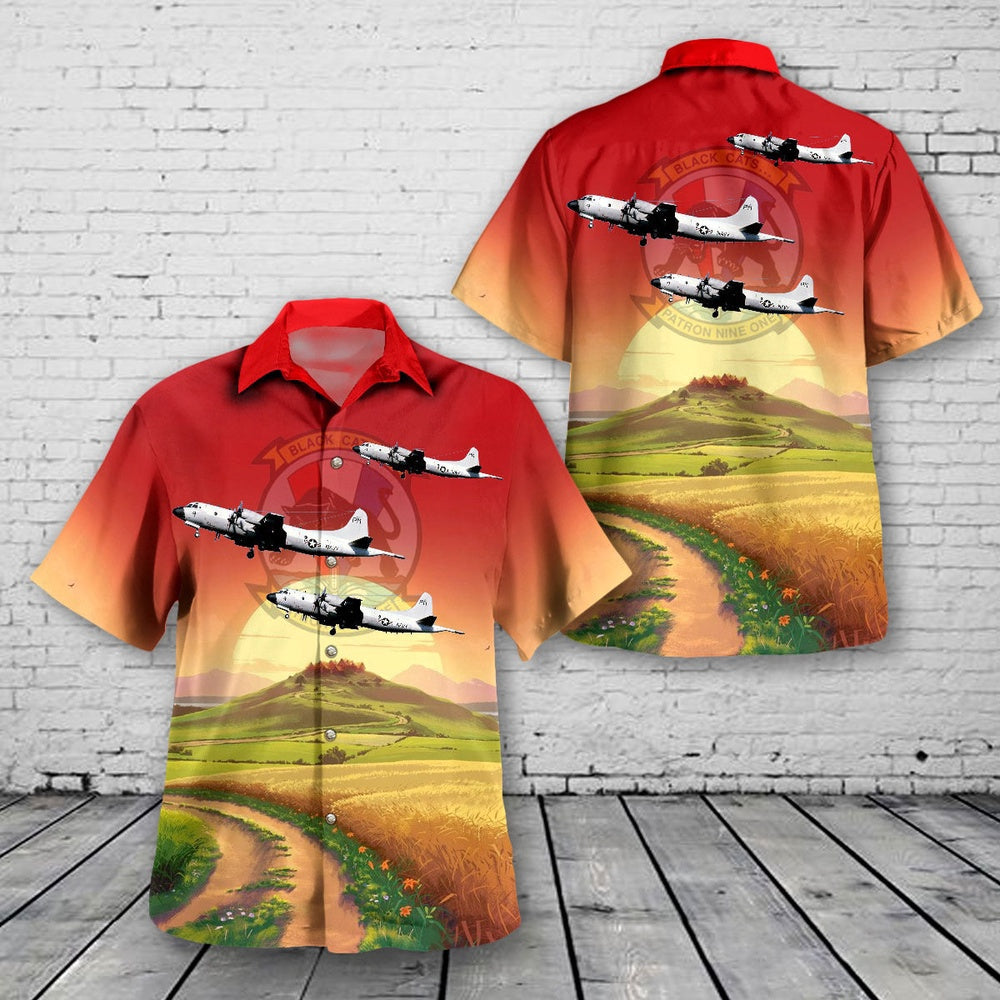 Navy Hawaiian Shirt, Us Navy Reserve P-3 Of Vp-91 'Black Cats' Hawaiian Shirt, Navy Shirts Mens
