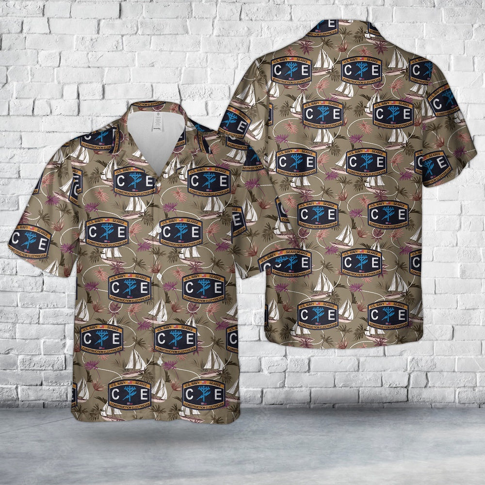Navy Hawaiian Shirt, Us Navy Seabee Construction Electrician Ce Hawaiian Shirt, Navy Shirts Mens