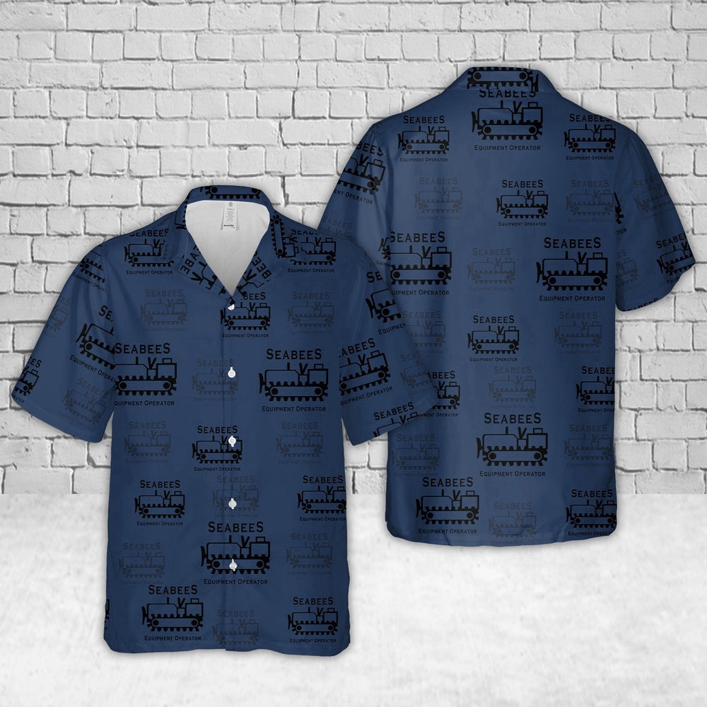 Navy Hawaiian Shirt, Us Navy Seabee Eo - Equipment Operator Silhouette Hawaiian Shirt, Navy Shirts Mens