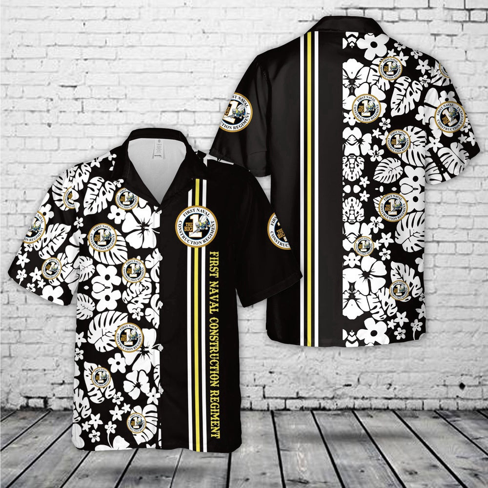 Navy Hawaiian Shirt, Us Navy Seabees First Naval Construction Regiment Hawaiian Shirt, Navy Shirts Mens