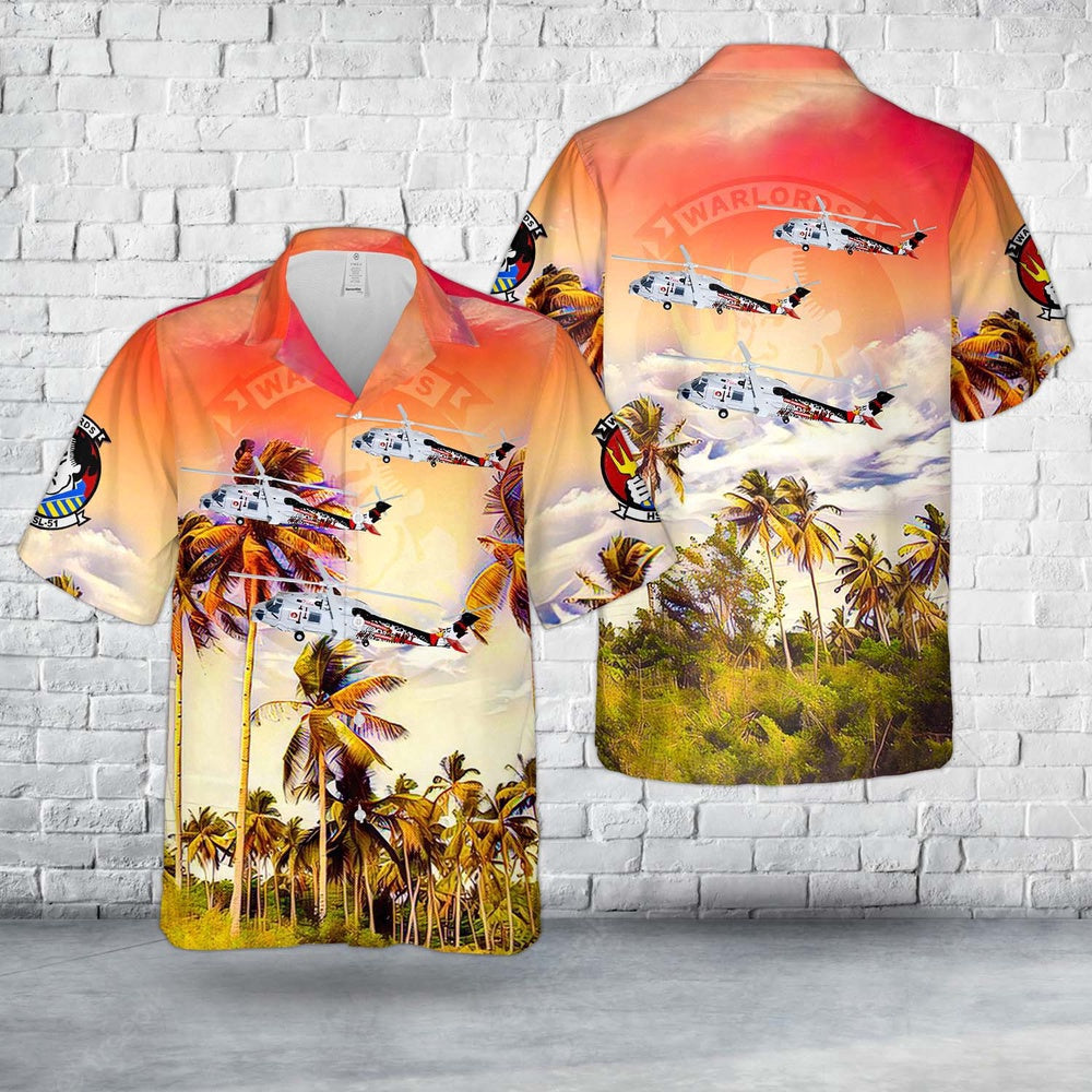 Navy Hawaiian Shirt, Us Navy Sikorsky Sh-60B Seahawk, Hsl-51 Warlords (2011), Hawaiian Shirt, Navy Shirts Mens