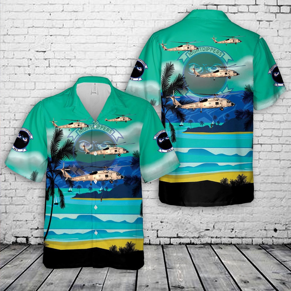 Navy Hawaiian Shirt, Us Navy Sikorsky Sh-60F Seahawk Of Helicopter Squadron Hs-5 Nightdippers Hawaiian Shirt, Navy Shirts Mens