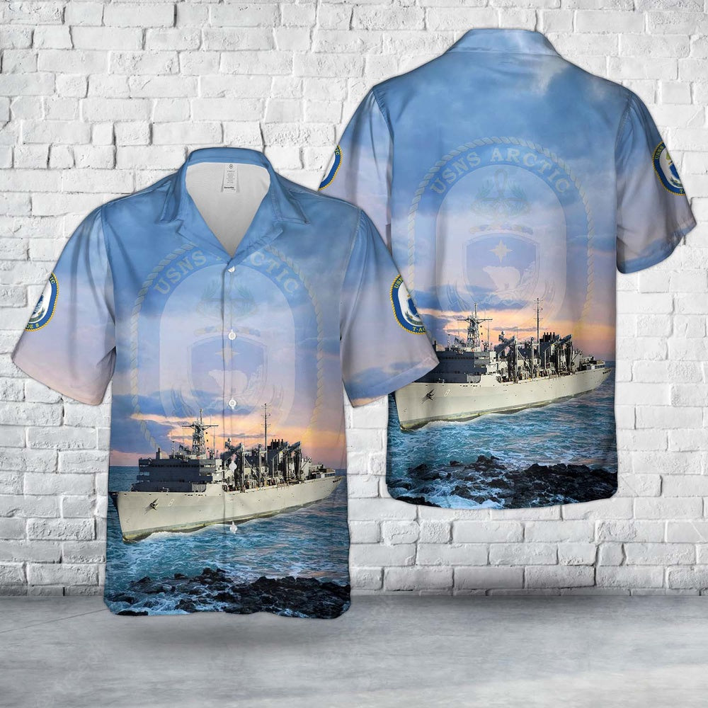 Navy Hawaiian Shirt, Us Navy Usns Arctic (T-Aoe-8) Hawaiian Shirt, Navy Shirts Mens
