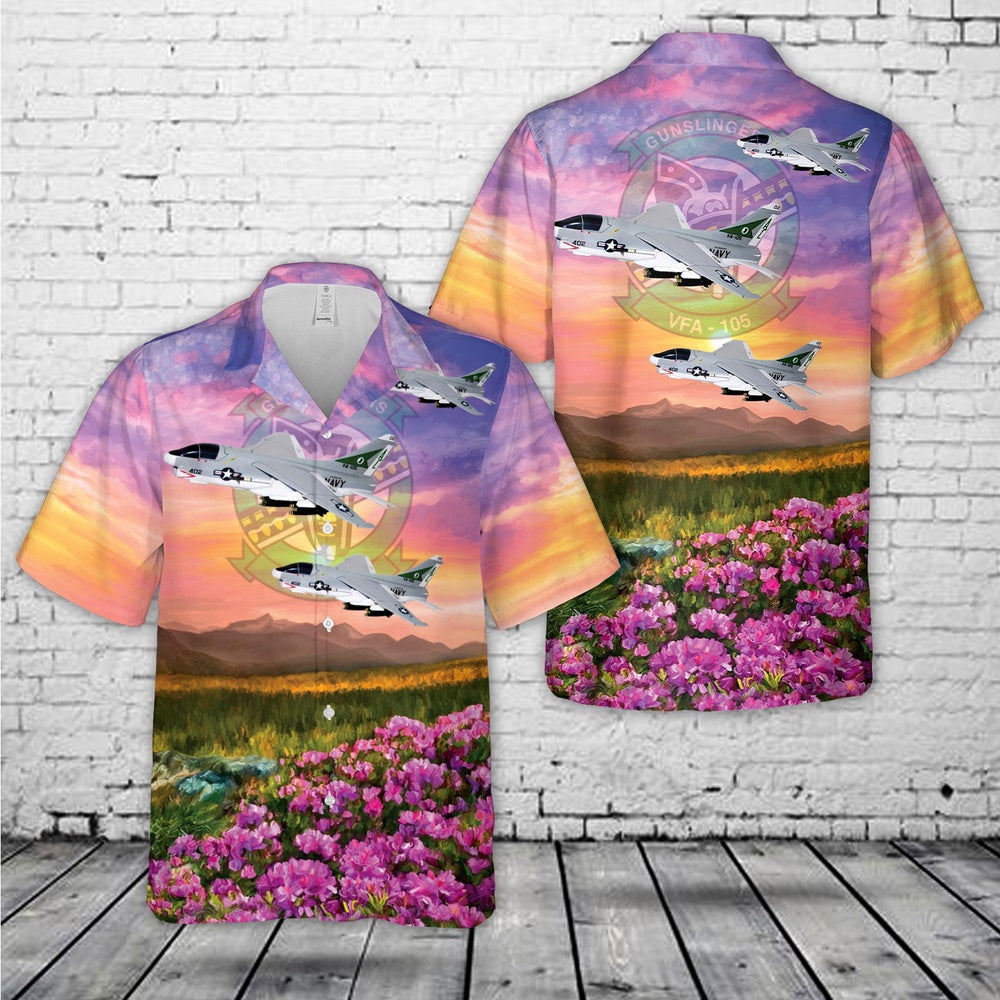 Navy Hawaiian Shirt, Us Navy Va-105 Gunslingers A-7E (1980) Corsair Ii Hawaiian Shirt, Navy Shirts Mens