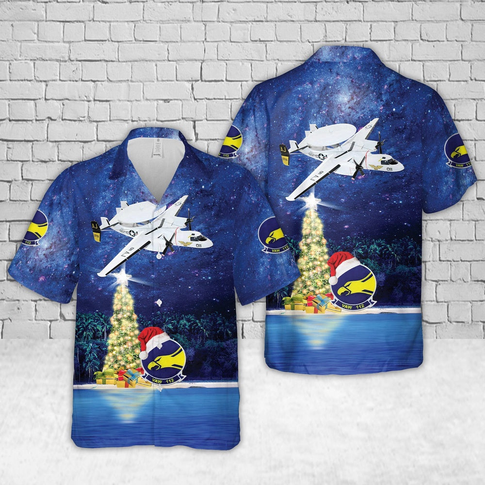 Navy Hawaiian Shirt, Us Navy Vaw-112 Golden Hawks (1978 Uss Nimitz) E-2C Christmas Hawaiian Shirt, Navy Shirts Mens