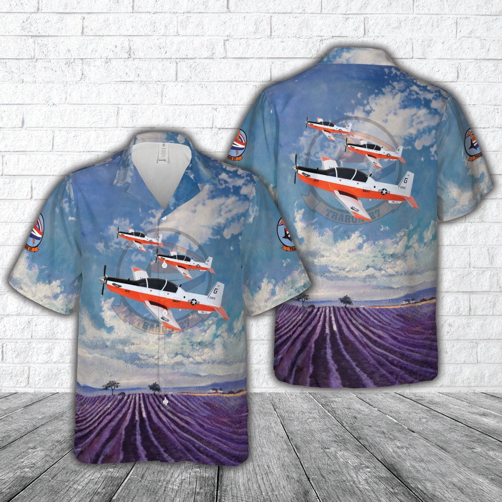 Navy Hawaiian Shirt, Us Navy Vt-27 Beechcraft T-6B Texan Ii Hawaiian Shirt, Navy Shirts Mens