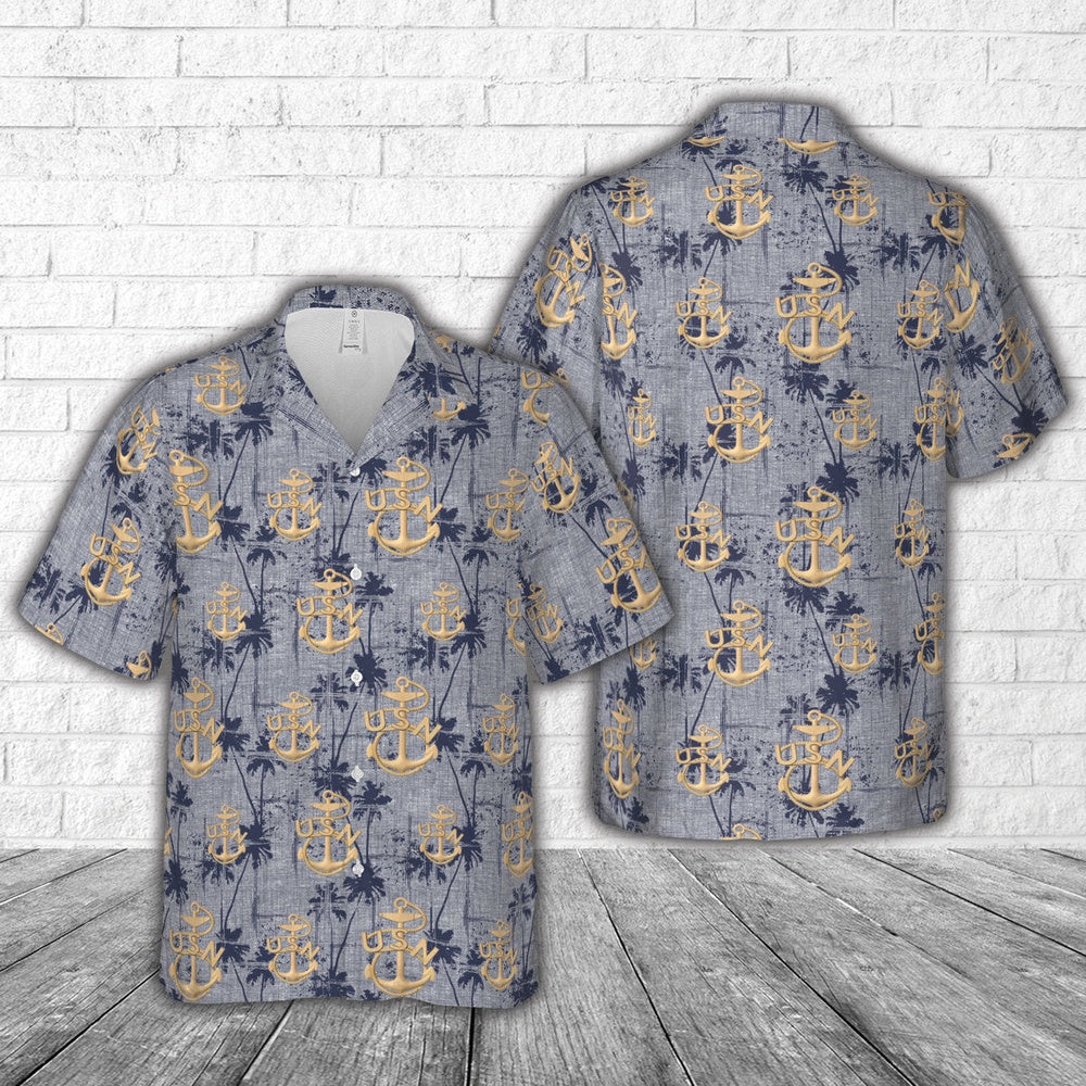 Navy Hawaiian Shirt, Us Navy Wwii Chief Anchor Hawaiian Shirt, Navy Shirts Mens