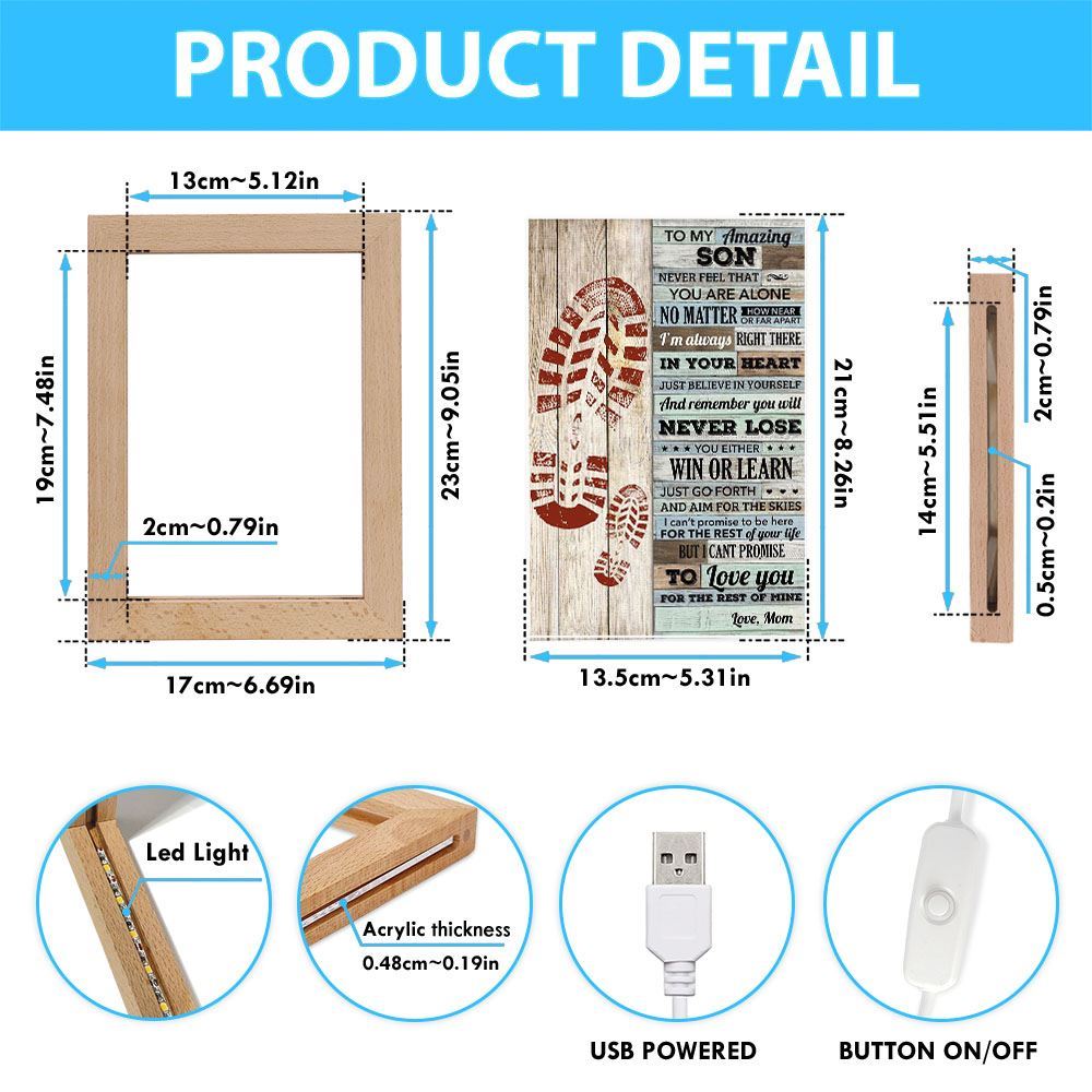 Never Feel That You Are Alone Mom To Son Frame Lamp, Mother's Day Night Light, Best Mom Ever, Gift For Mom