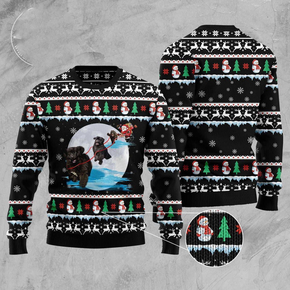 Newfoundland Santa On Highway Ugly Christmas Sweater, Funny Xmas Sweater, Sweater Xmas