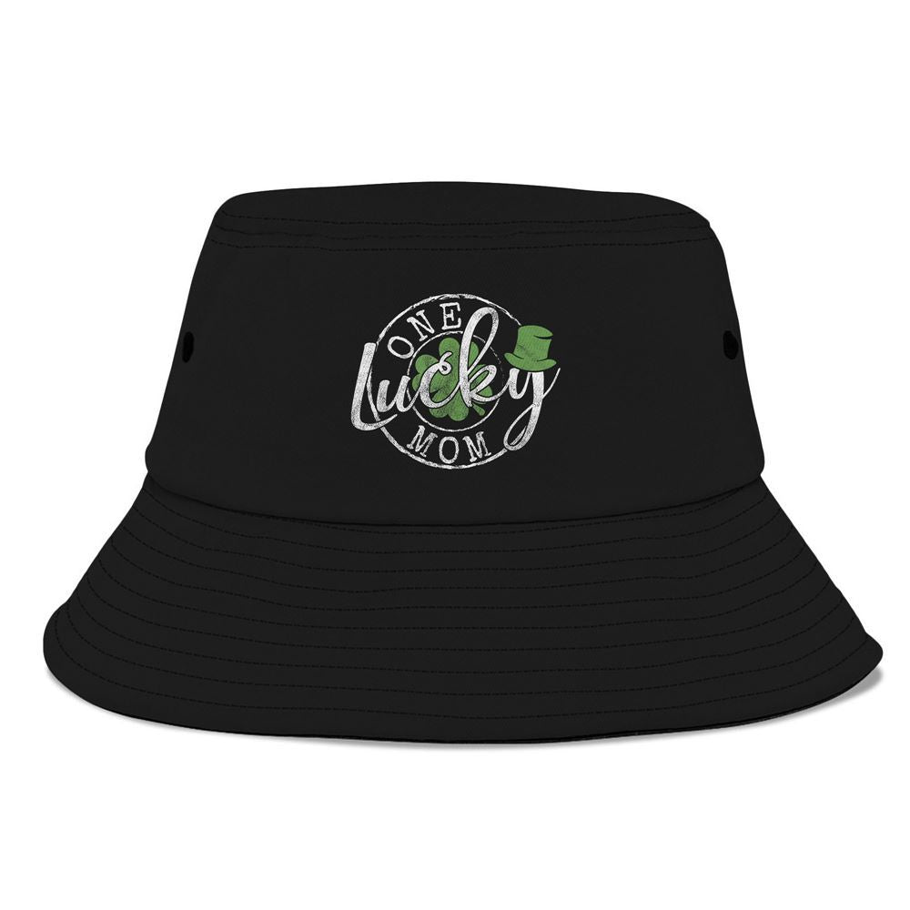 One Lucky Mom Funny Mother Irish Clovers St Patricks Day Bucket Hat, Mother's Day Bucker Hat, Mother's Day Gift, Women's Sun Hats