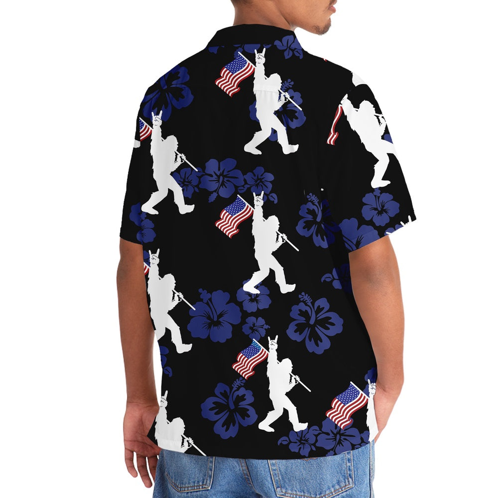 Patriotic Bigfoot Usa Flag Hawaiian Shirt, Funny Hawaiian Shirt, Cool Hawaiian Shirts, Best Hawaiian Shirts