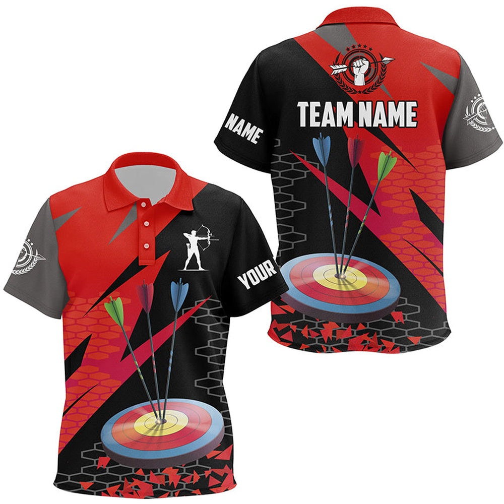 Personalized Archery Arrows Polo Shirts Custom Hunting Bow Archery Jerseys Shirts Red, Archery Team Shirts, Custom Archery Shirts