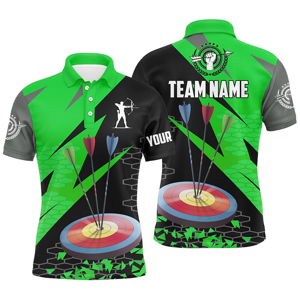 Personalized Archery Arrows Polo Shirts For Men Custom Hunting Bow Archery Jerseys Shirts Green, Archery Team Shirts, Custom Archery Shirts