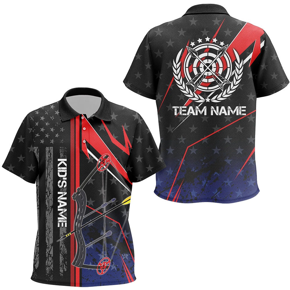 Personalized Archery Polo Shirts, Patriotic US Flag Bow And Arrow Archery Lover Shirts, Archery Team Shirts, Custom Archery Shirts