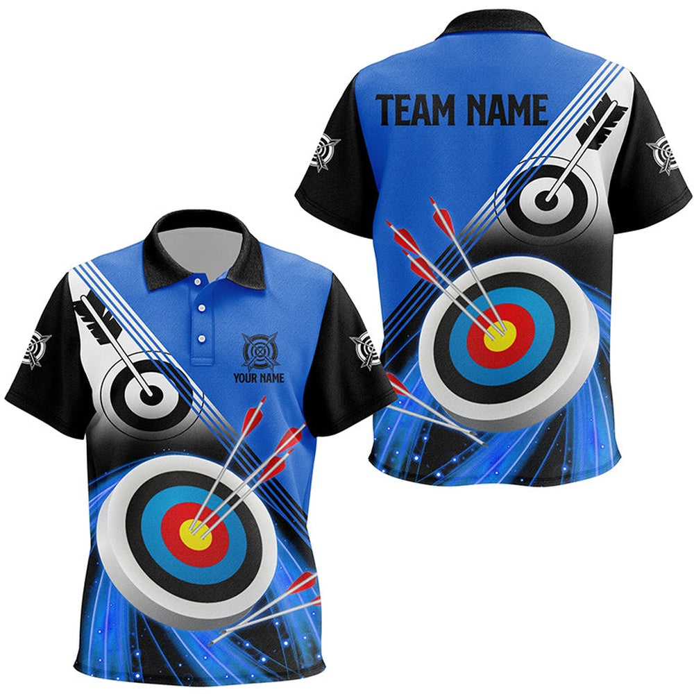 Personalized Archery Target Blue Black Version Archery Polo Shirts, Archery Jerseys, Archery Team Shirts, Custom Archery Shirts