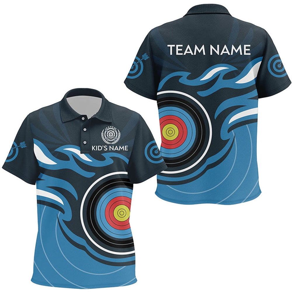 Personalized Archery Target Blue Flame Polo Shirts Custom Archery Shirts For Team, Archery Team Shirts, Custom Archery Shirts