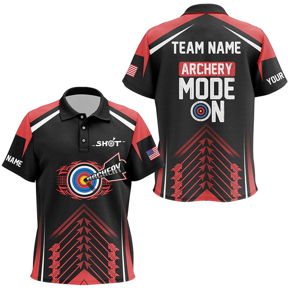 Personalized Archery Target Mode On Polo Shirts Custom Name Red Archery Jerseys Shirts, Archery Team Shirts, Custom Archery Shirts