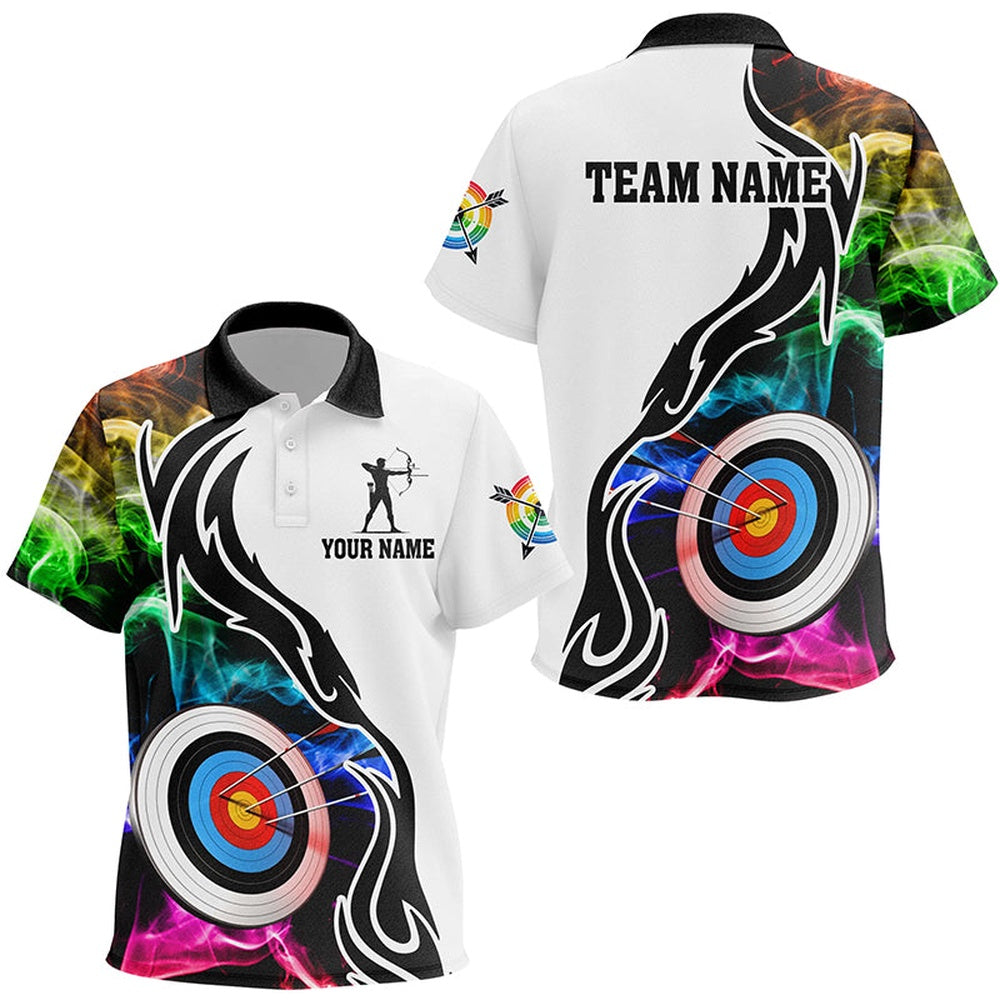 Personalized Archery Target Multicolor Smoke Polo Shirts Best Custom Archery Apparel, Archery Team Shirts, Custom Archery Shirts