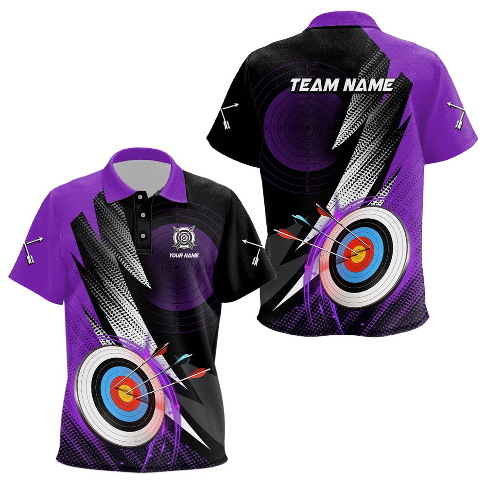 Personalized Archery Target Purple Jersey Polo Shirts, Best Archery Club Shirts For Team, Archery Team Shirts, Custom Archery Shirts