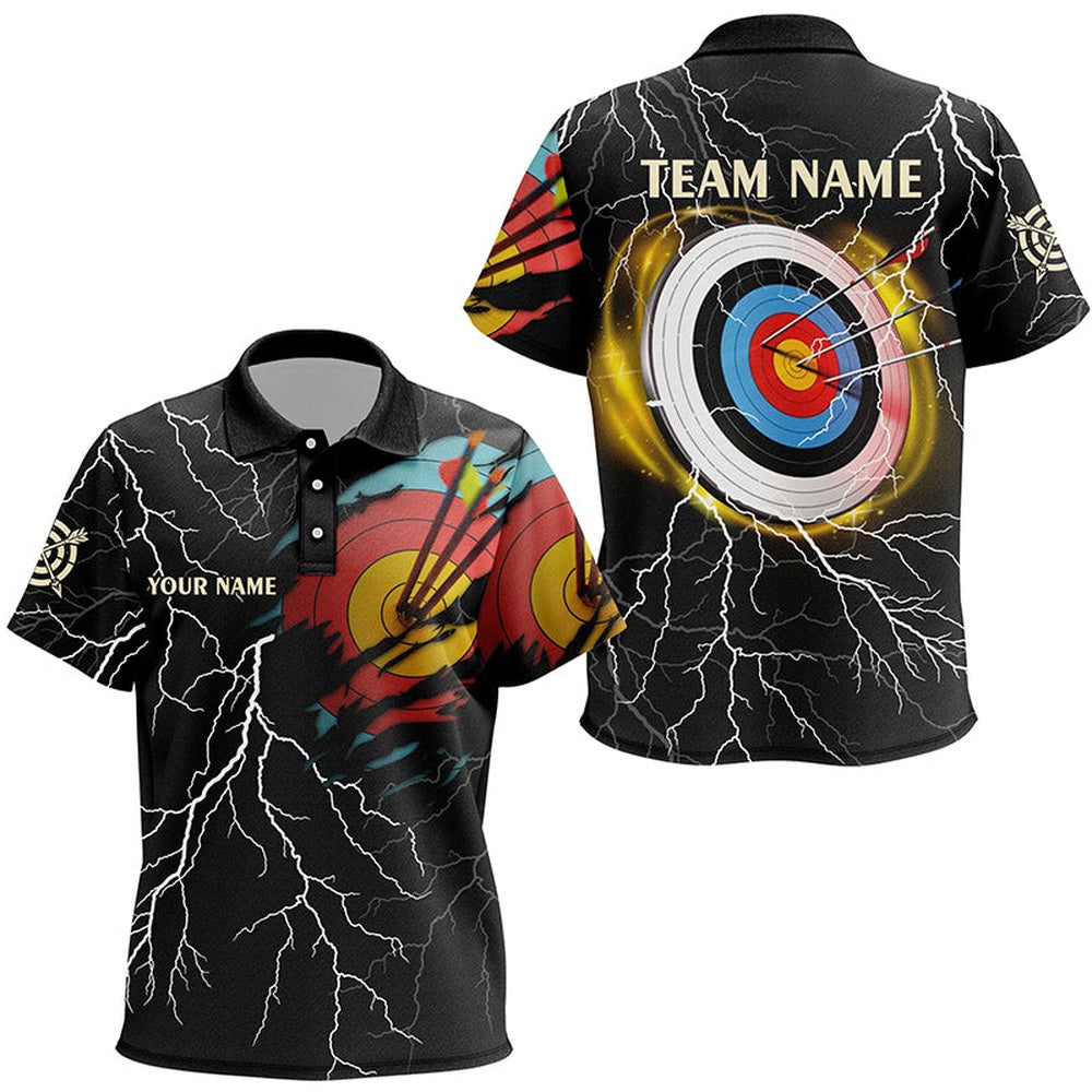 Personalized Archery Target Thunder Lightning Pattern Customized Archery Polo Shirts, Archery Team Shirts, Custom Archery Shirts