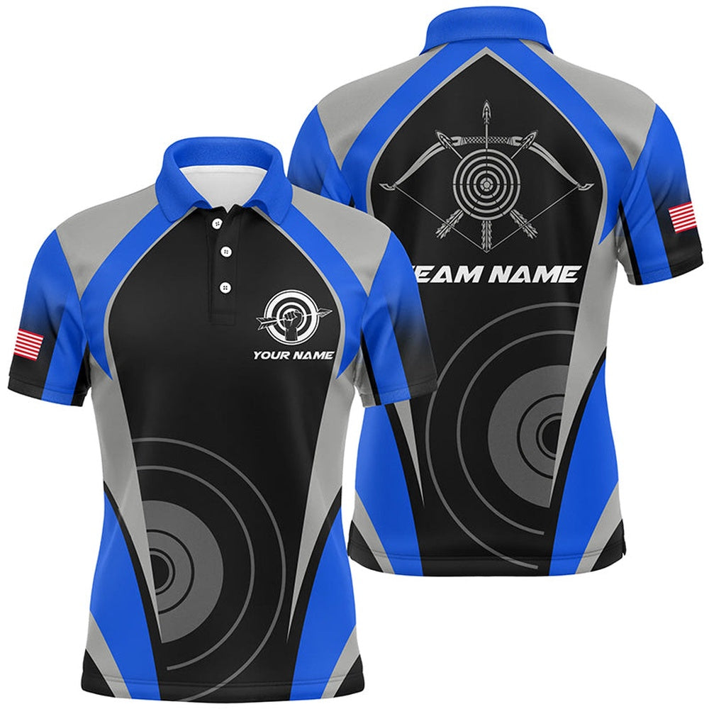 Personalized Blue Archery Jerseys Polo Shirts For Men Best Custom Archery Uniform For Team, Archery Team Shirts, Custom Archery Shirts