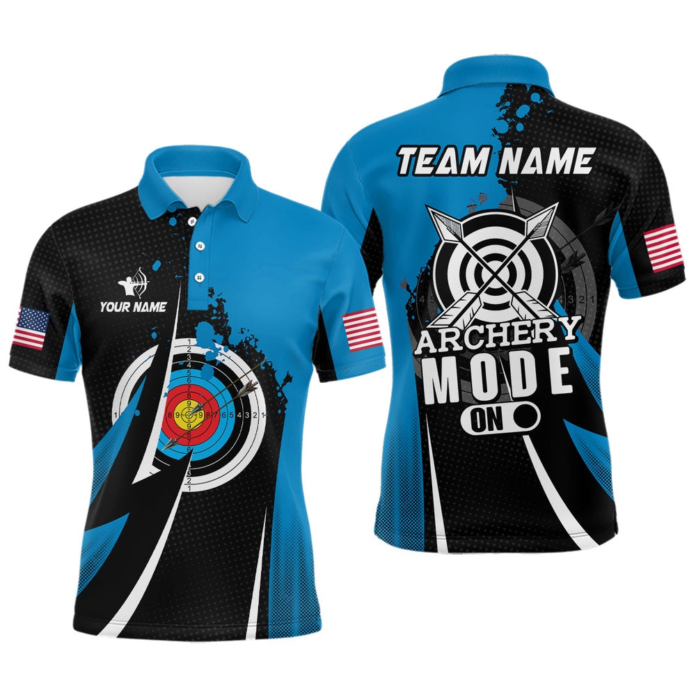Personalized Blue Jerseys Archery Mode On Polo Shirts For Men Custom Archery Jerseys Team Shirts, Archery Team Shirts, Custom Archery Shirts