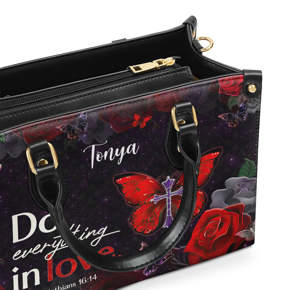Personalized Christian Leather Bag, 1 Corinthians 1614 Do Everything in Love Leather Handbag, Faith Handbag
