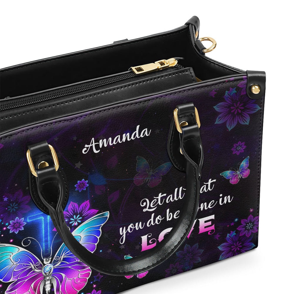 Personalized Christian Leather Bag, 1 Corinthians 1614 Let All You Do Be Done In Love Leather Handbag, Faith Handbag