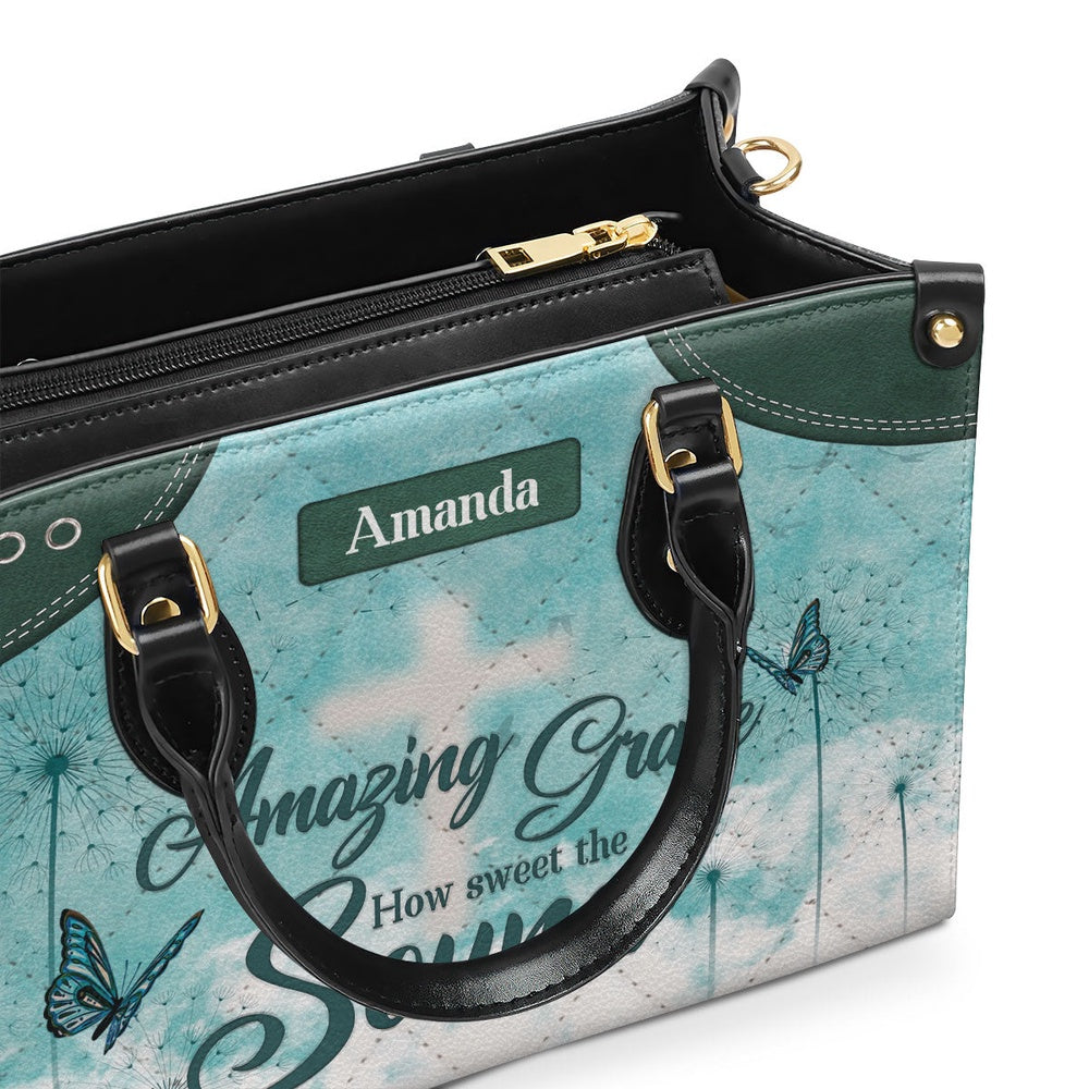Personalized Christian Leather Bag, Amazing Grace Leather Handbag, Faith Handbag
