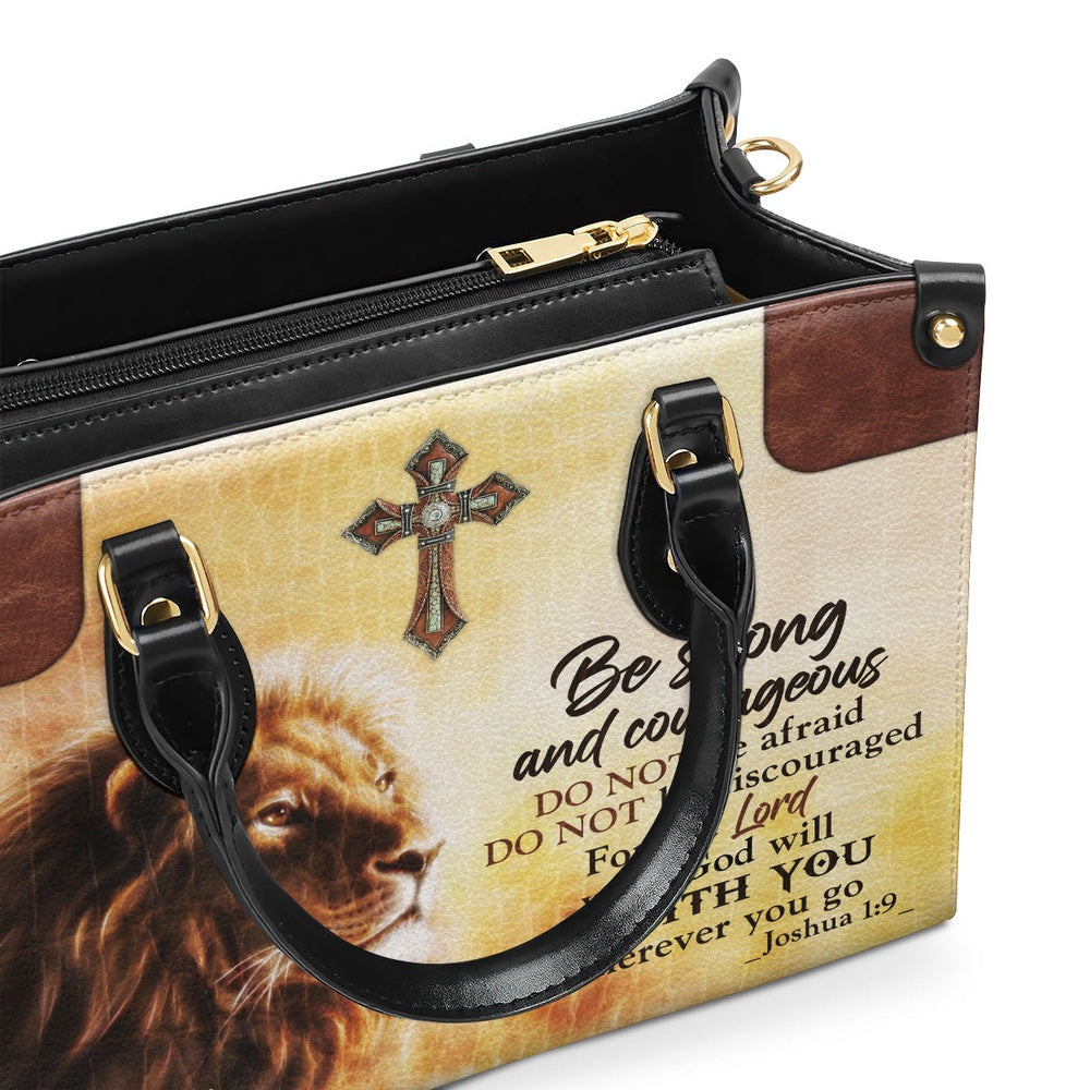 Personalized Christian Leather Bag, Be Strong And Courageous - Unique Personalized Lion Leather Handbag, Faith Handbag