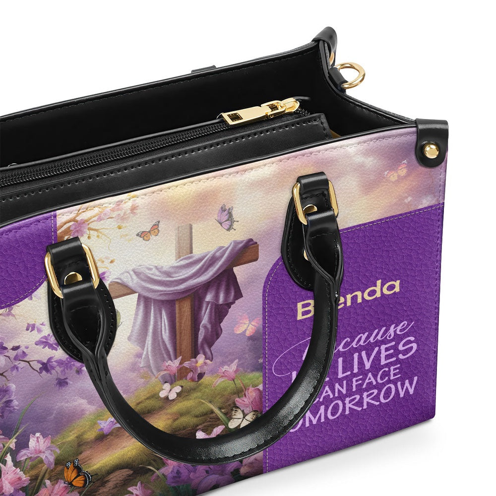 Personalized Christian Leather Bag, Because He Lives Leather Handbag, Faith Handbag