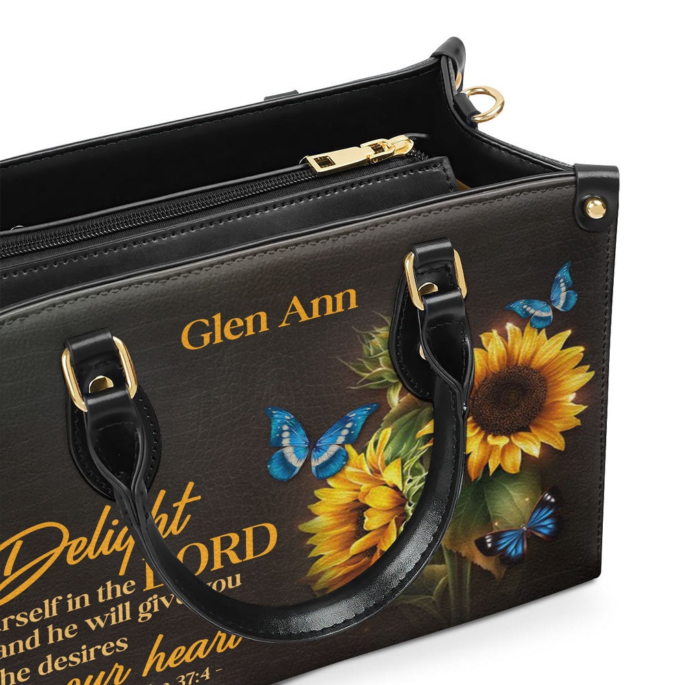 Personalized Christian Leather Bag, Delight Yourself In The Lord - Awesome Personalized Leather Handbag, Faith Handbag