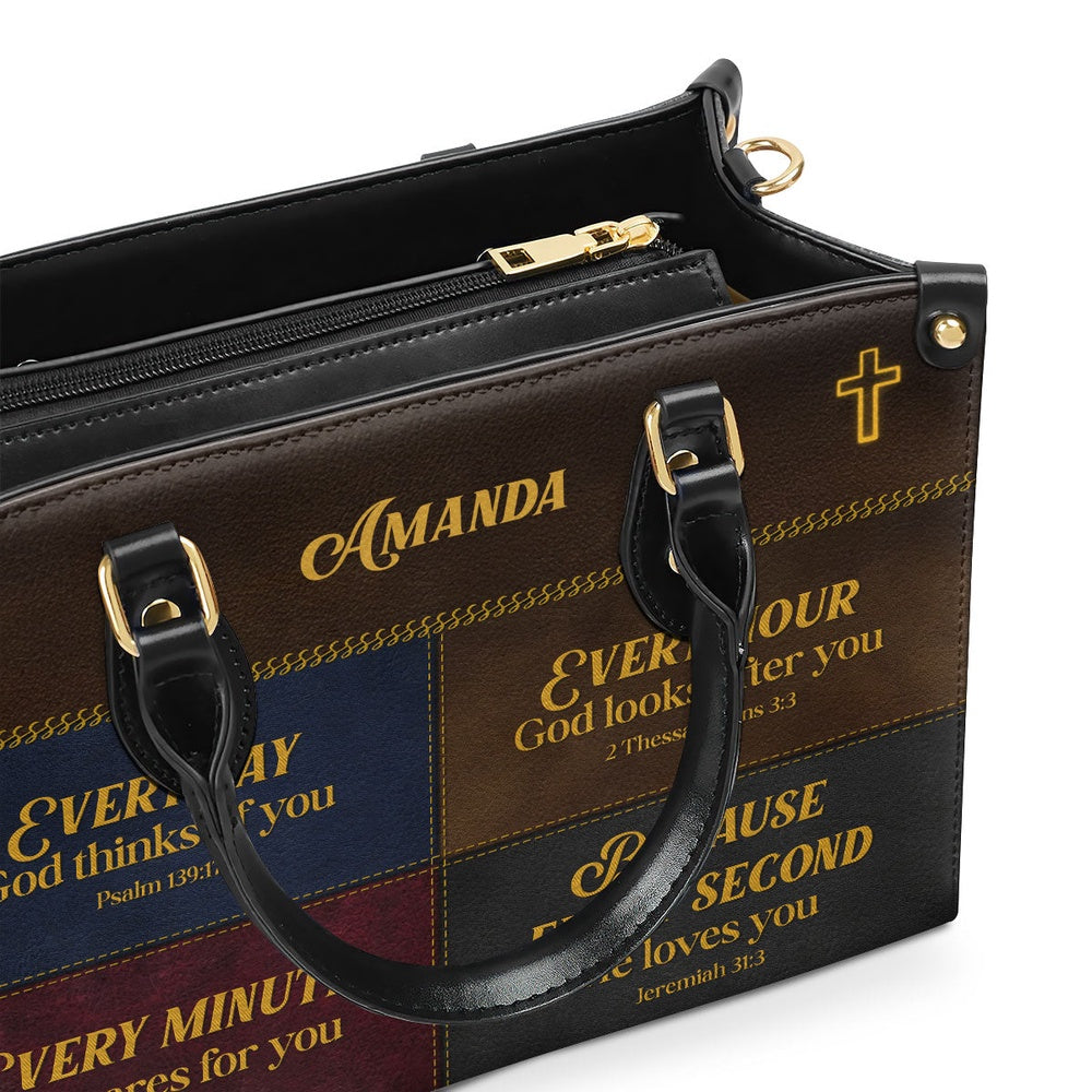 Personalized Christian Leather Bag, Everyday God Thinks Of You Meaningful Leather Handbag, Spiritual Gifts For Christian Woman, Faith Handbag